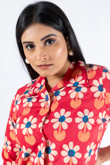 Big Flower Motif Cotton Print Co-ord Set